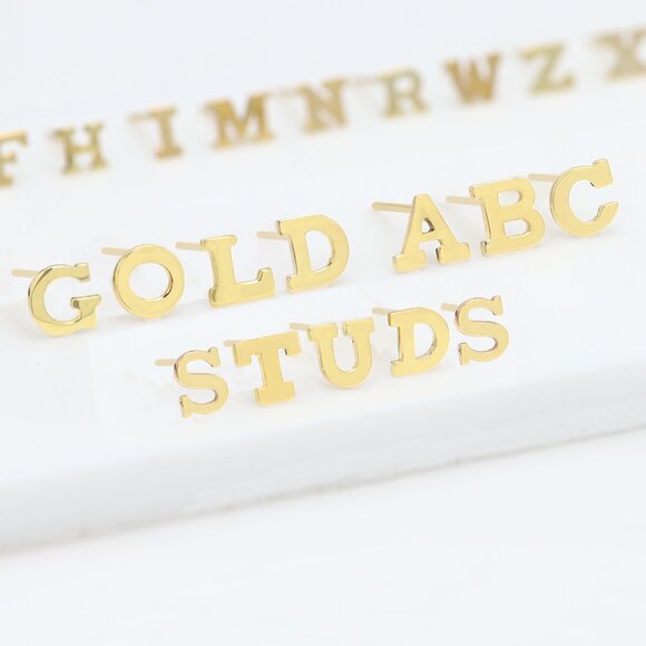 14k Gold Mini Alphabet Earrings Studs Sold as a Pair Fit for any Age - Picture 6 of 17